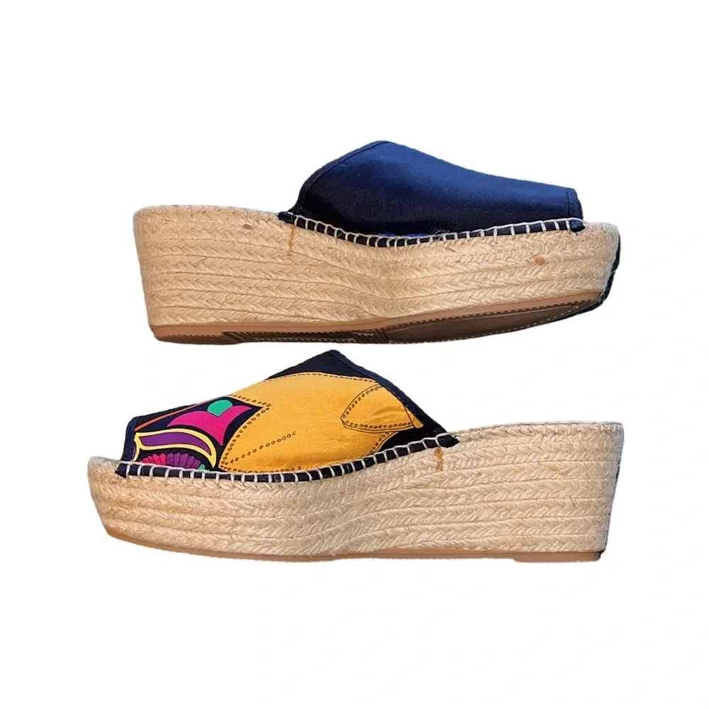 Respoke | Salma Platform Wedge Espadrille Slide Sandals | Black | 40 9.5 10 New